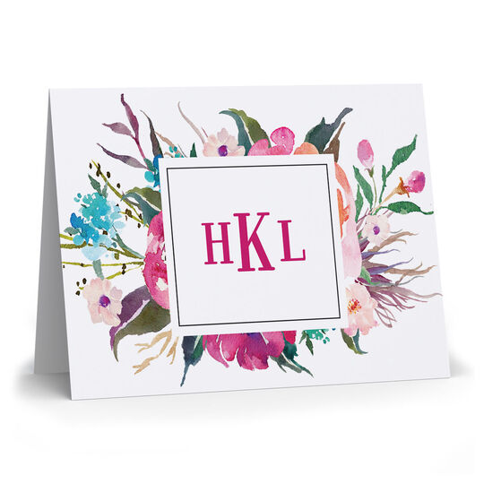 Watercolor Peony Monogram Folded Note Cards
